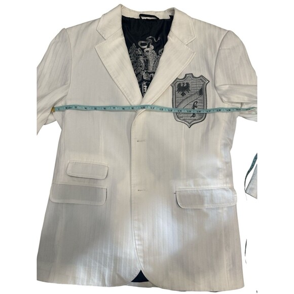 Franky Max White Cotton Blazer Jacket Embroidered Crest Front & Back Size M - Picture 10 of 10